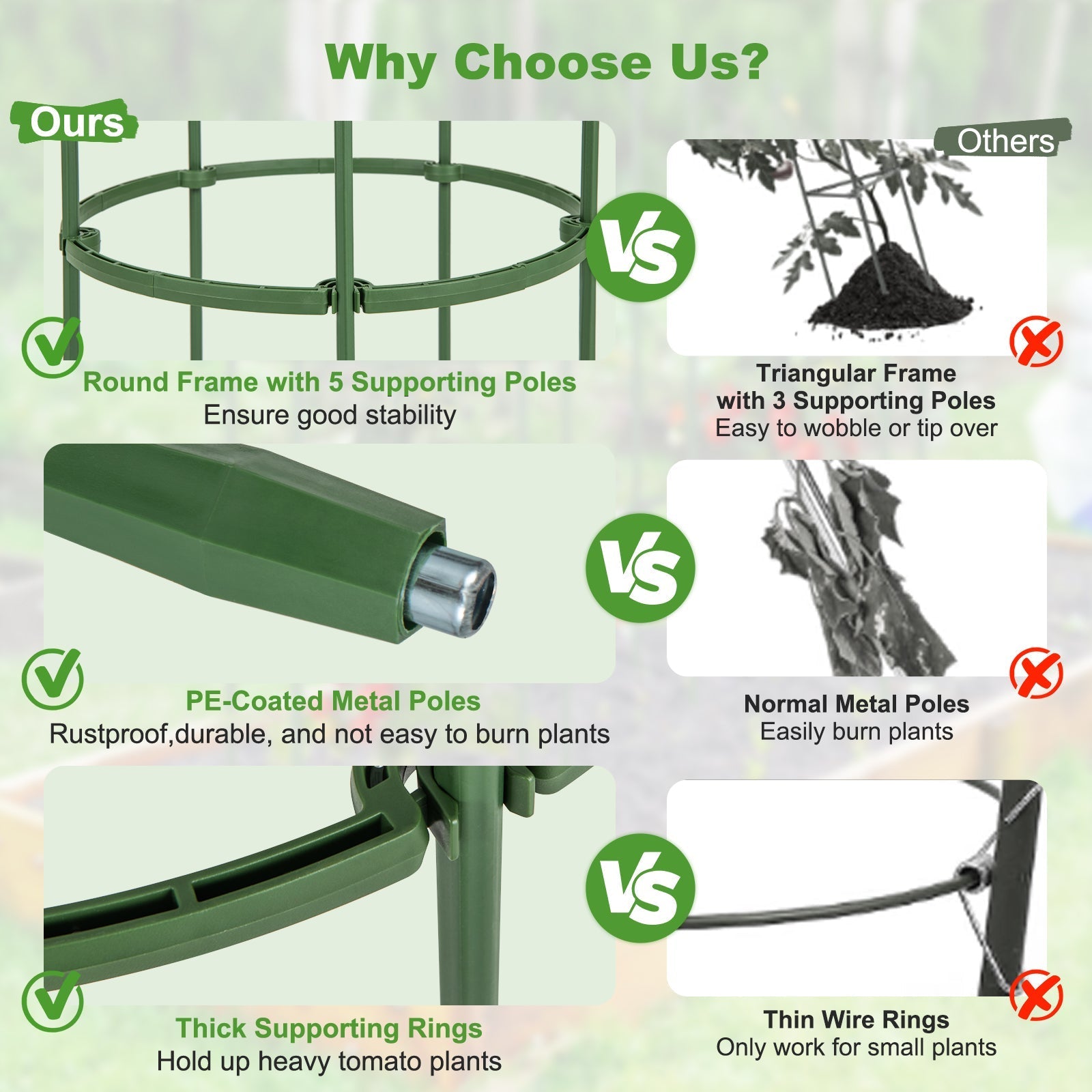 3-Pack Garden Trellis 40 Inch Tall Plant Support Stands with Clips and Ties