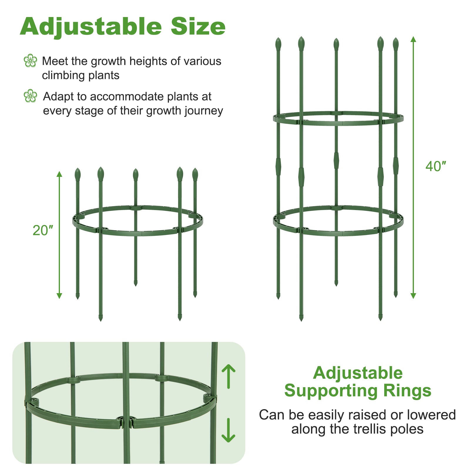 3-Pack Garden Trellis 40 Inch Tall Plant Support Stands with Clips and Ties