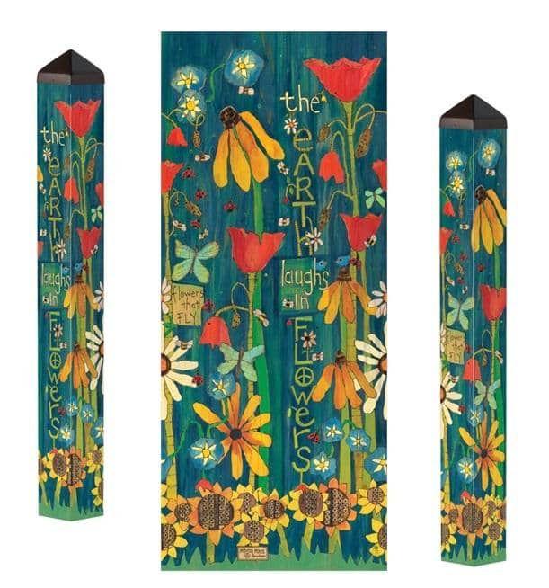 The Earth Laughs In Flowers Art Pole 40 Inches Tall Painted Peace