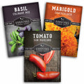 Tomato Companion Plant Seed Collection – Marigold, Basil Blend & San Marzano Tomato for Productive Garden Beds