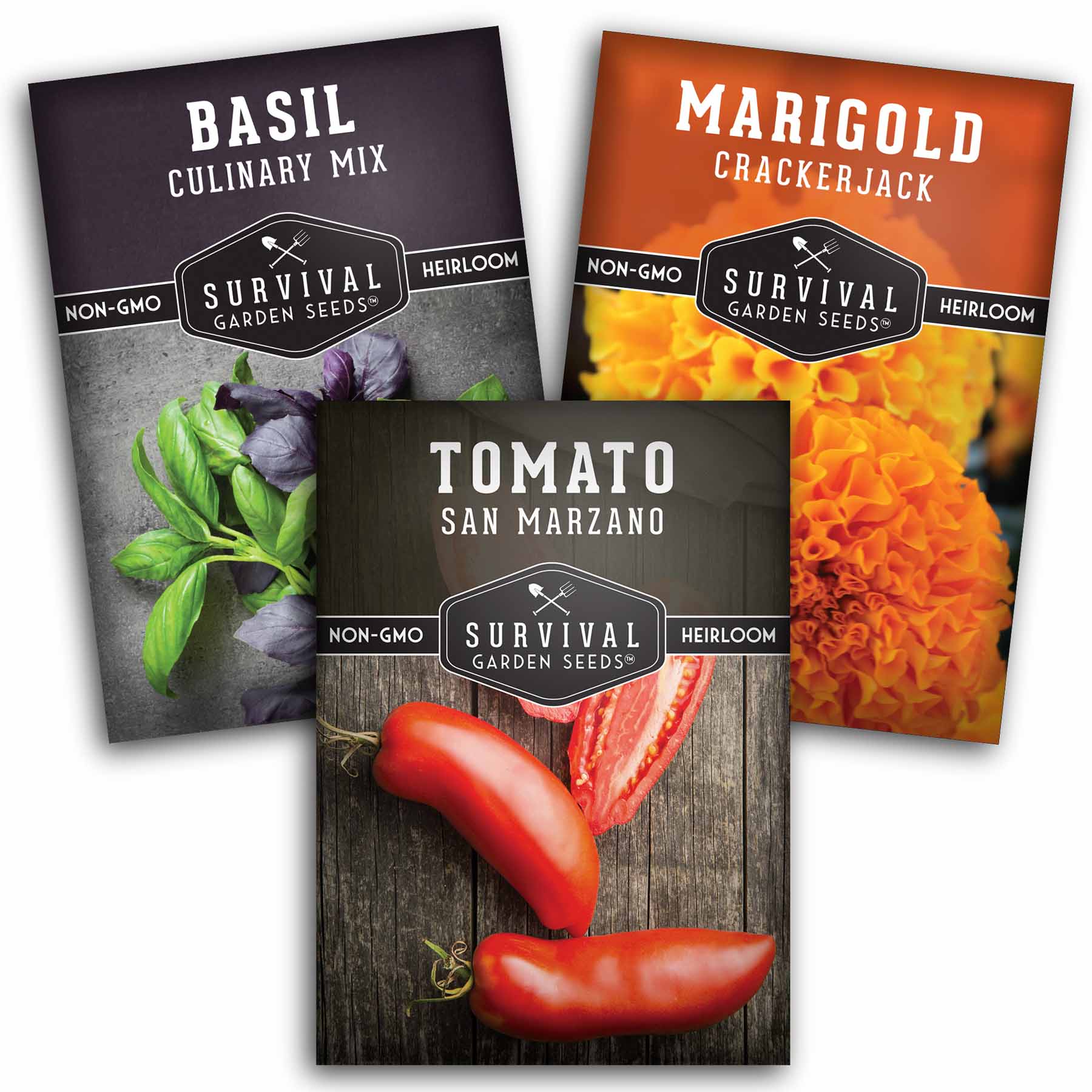 Tomato Companion Plant Seed Collection – Marigold, Basil Blend & San Marzano Tomato for Productive Garden Beds