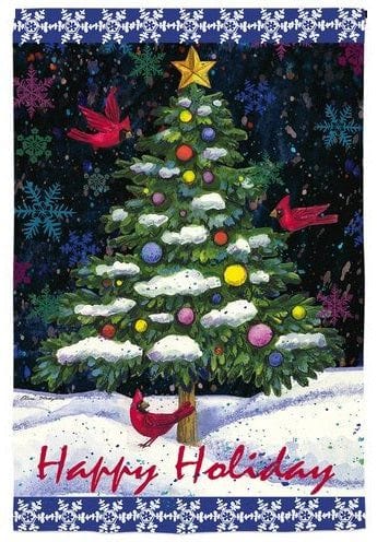 Tree and Cardinals Christmas Garden Flag 2 Sided