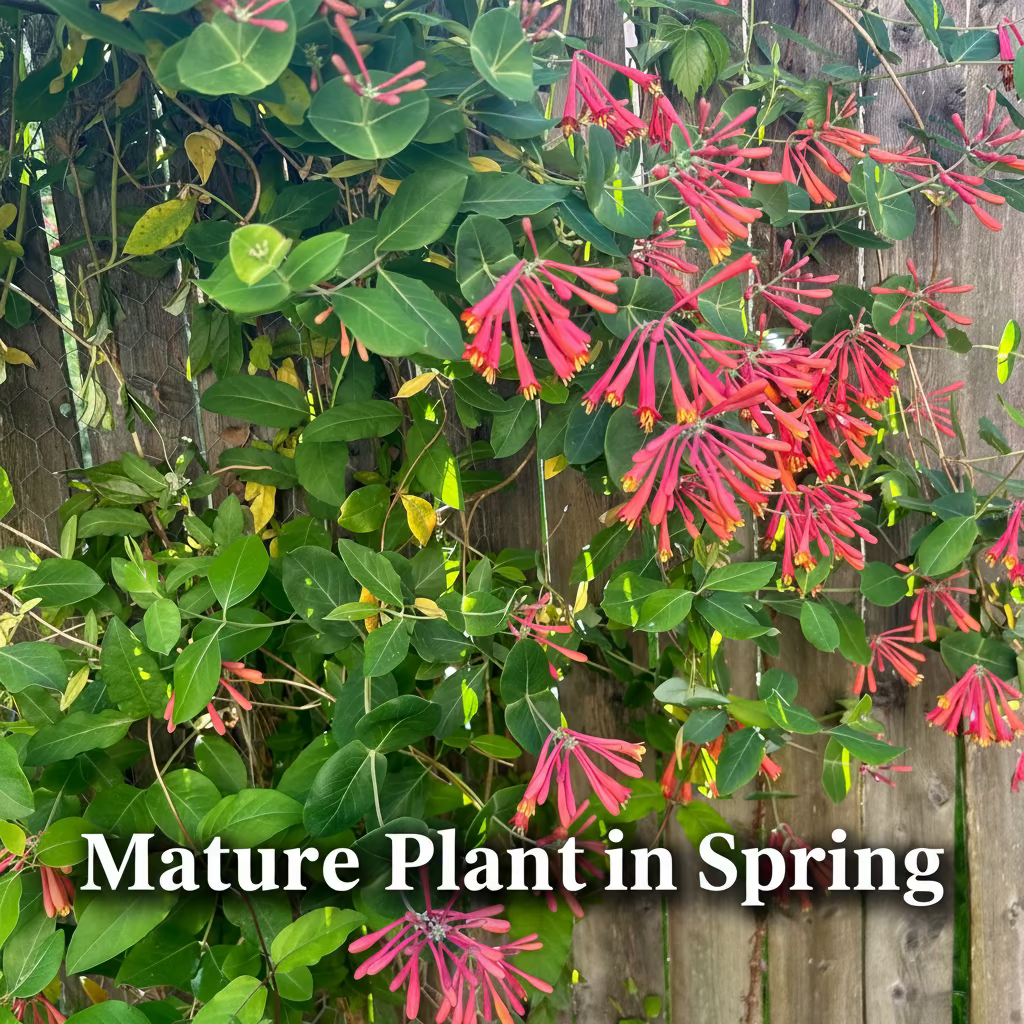 Coral Honeysuckle Live Plant – Lonicera sempervirens – Native Hummingbird Vine, Zones 4–9