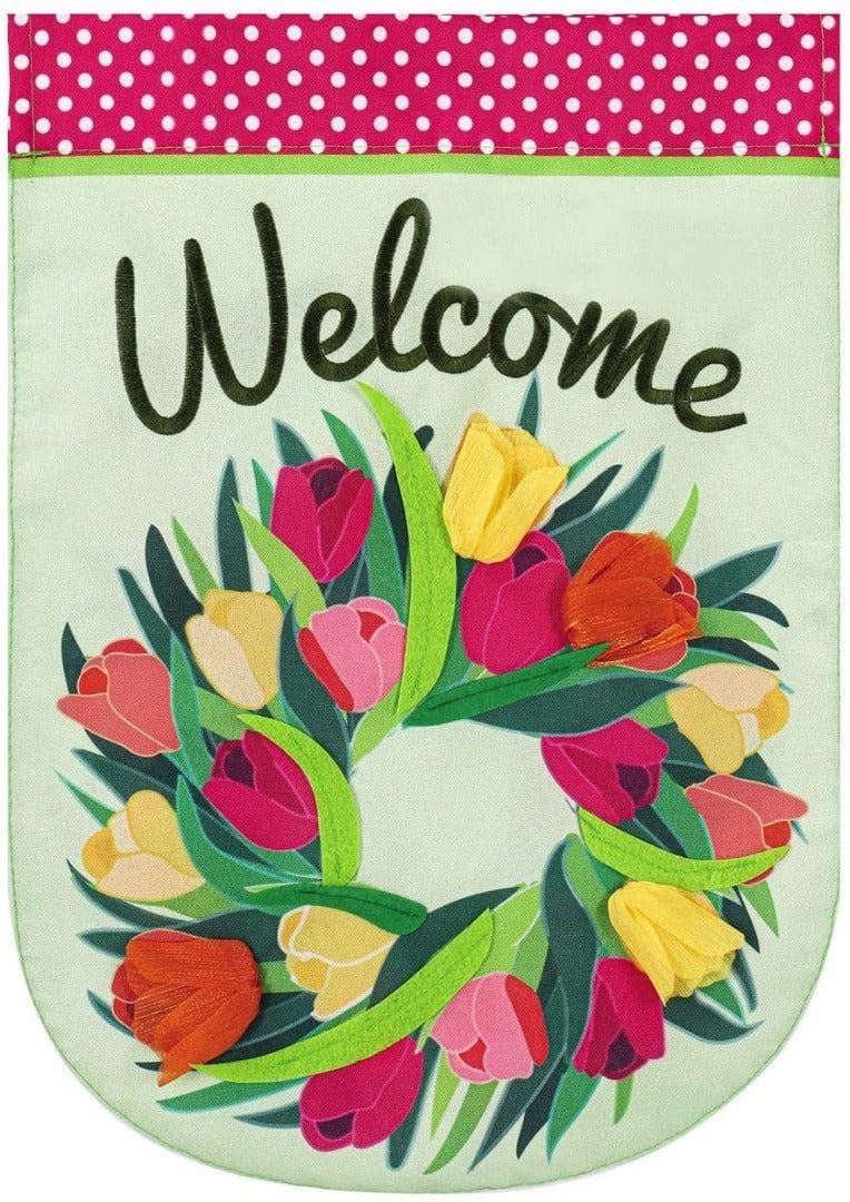 Tulip Wreath Spring Garden Flag 2 Sided
