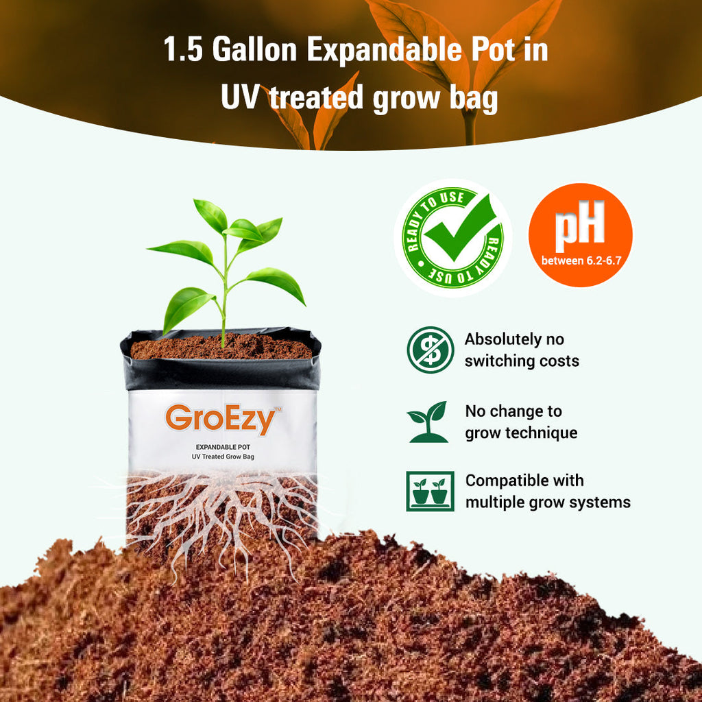GroEzy™ 1.5 Gallon Expandable Pot in UV treated grow bag