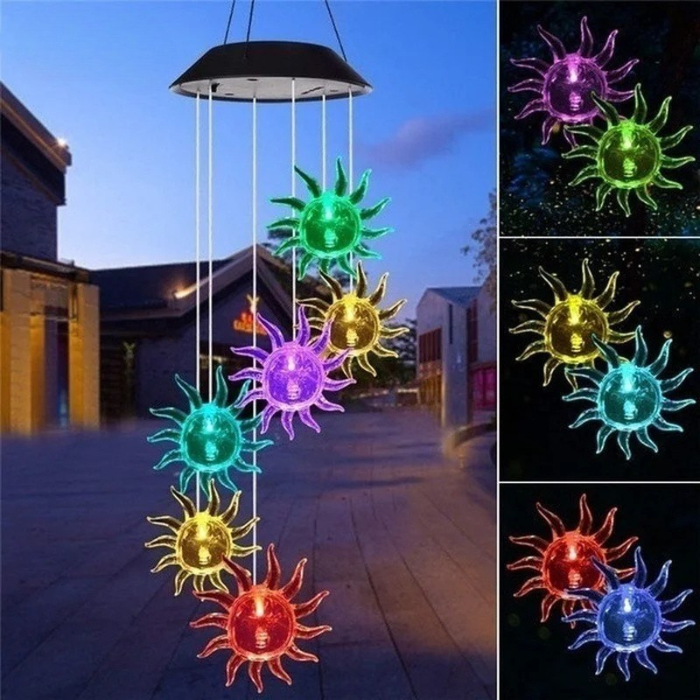 Solar LED Wind Chime Crystal Ball Color Changing Garden Hanging Light
