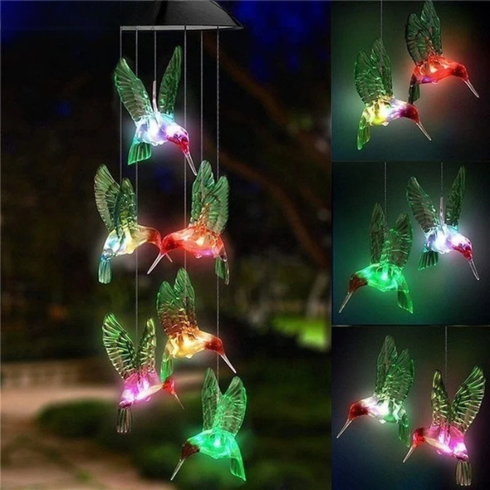Solar LED Wind Chime Crystal Ball Color Changing Garden Hanging Light