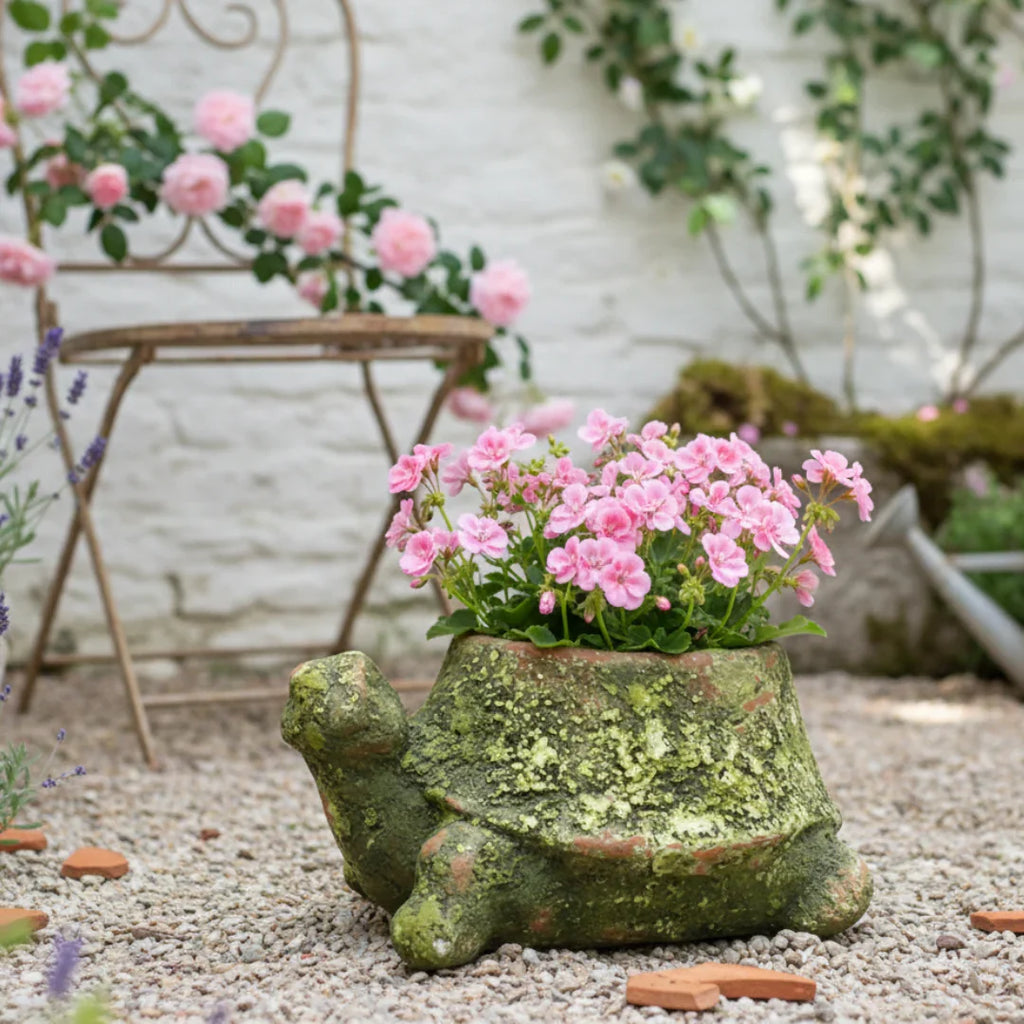 Mossy Terracotta Turtle Planter