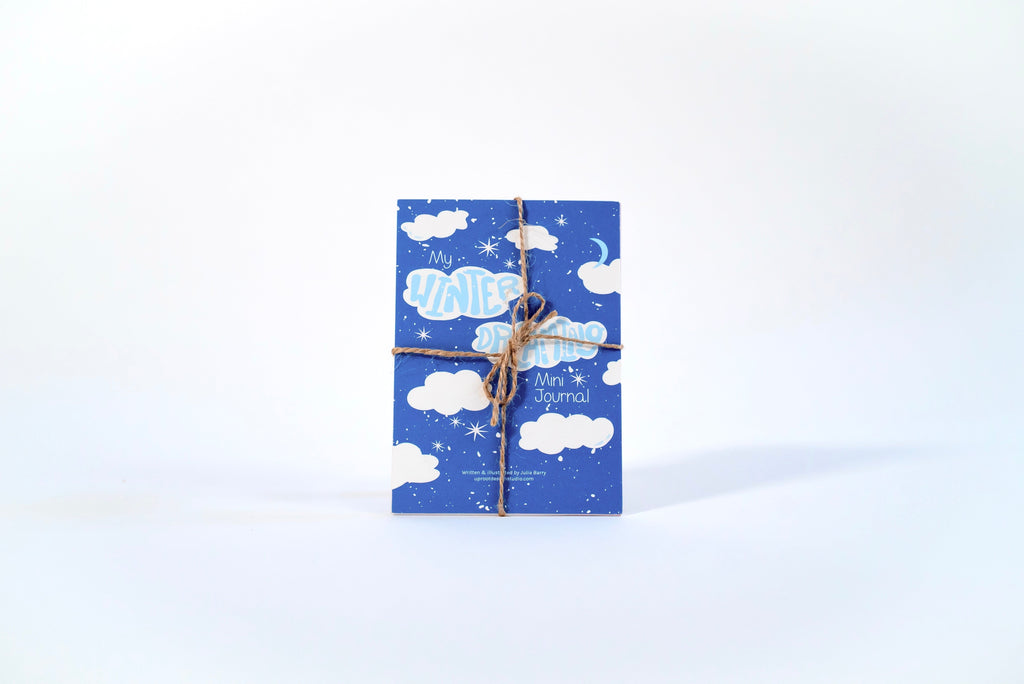 "Festive Garden" Gift Box: Chai, Stickers, Evergreen Candle, Cards, Meditations, Journal, Herbal Tea + White Polka-Dot Growing Kits (Winter Dreaming)