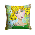 Bee Grateful Girl with Beehive Throw Pillow - 14x14 Decorative Pillow – Art for Your Home & Patio VHA3008PW1414