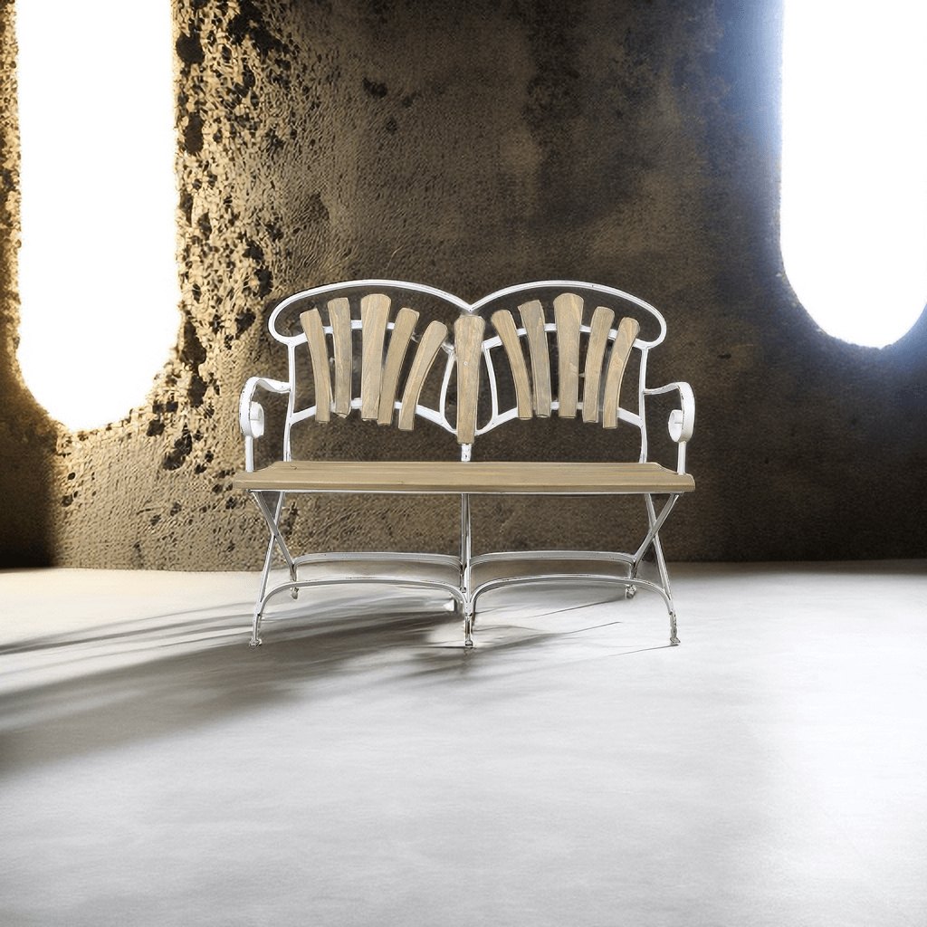 Vintage Rustic Wooden Garden Bench with Metal Frame