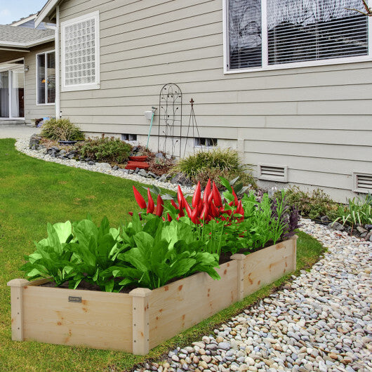 Costway Wooden Vegetable Raised Garden Bed Backyard Patio Grow Flowers Planter with 2 Planting Compartments