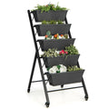 Costway 1 PCS 5-Tier Vertical Raised Garden Bed Elevated Planter with Wheels & Container Boxes Gray