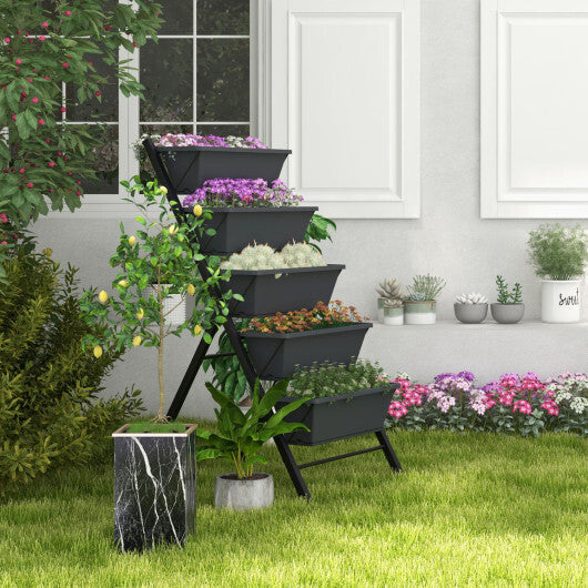 Costway 1 PCS 5-Tier Vertical Raised Garden Bed Elevated Planter with Wheels & Container Boxes Gray
