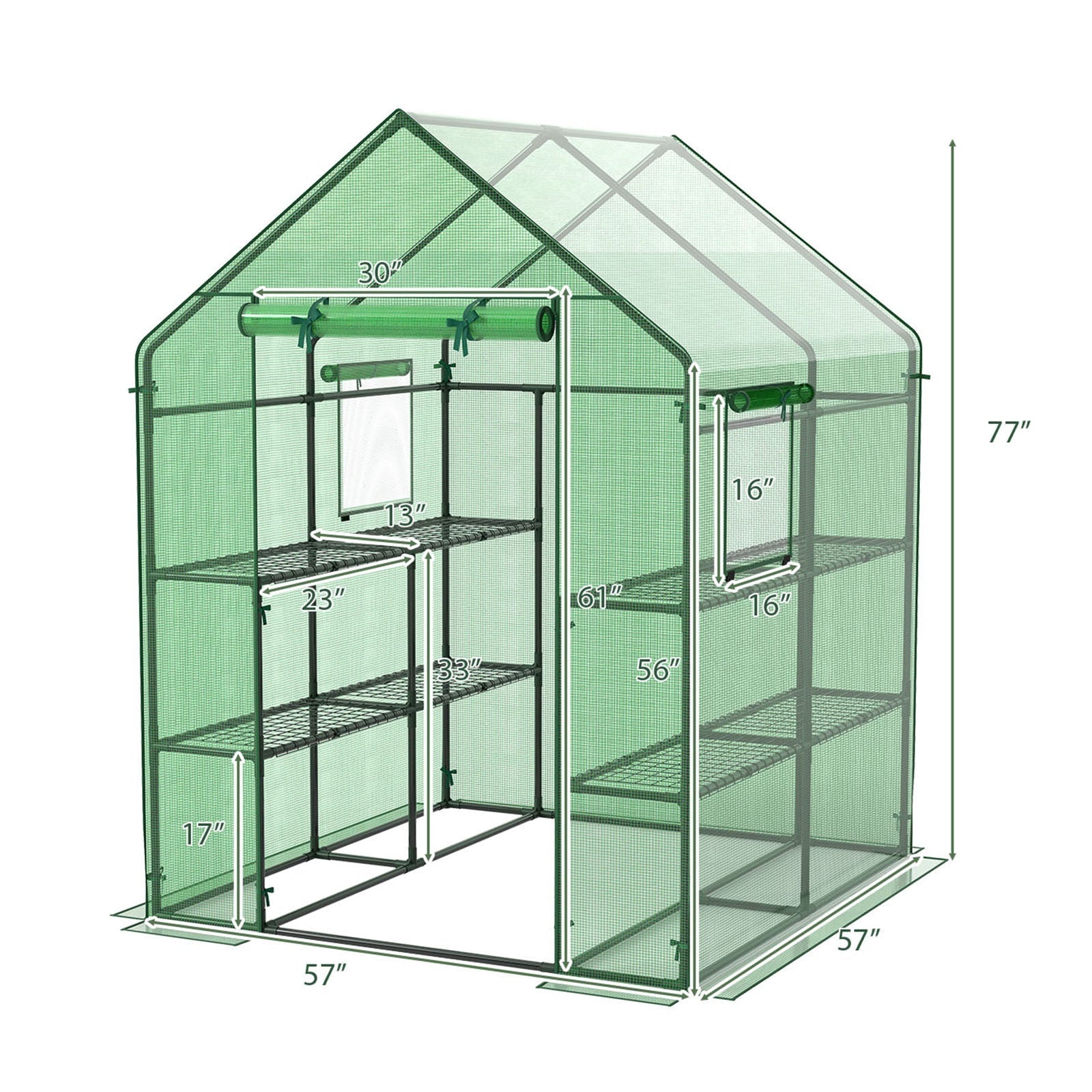 Walk-in Greenhouse 56 x 56 x 77 Inch Gardening with Observation Windows