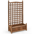 Costway Solid Free Standing Wood Planter Box with Trellis for Garden