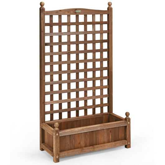 Costway Solid Free Standing Wood Planter Box with Trellis for Garden