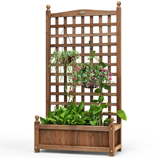 Costway Solid Free Standing Wood Planter Box with Trellis for Garden
