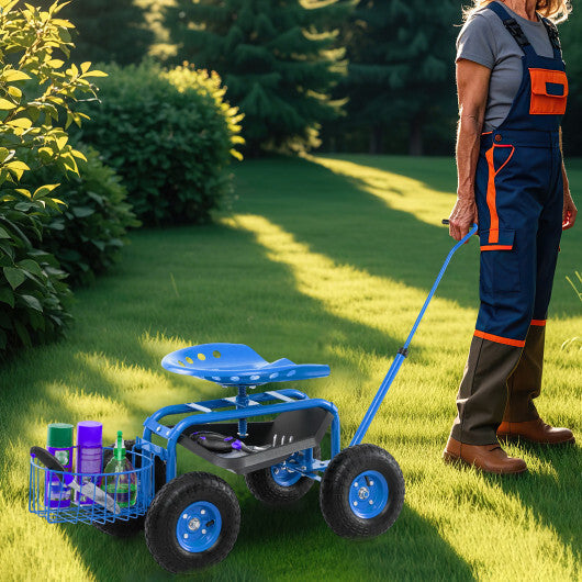 Costway Extendable Handle Garden Cart Rolling Wagon Scooter-Blue