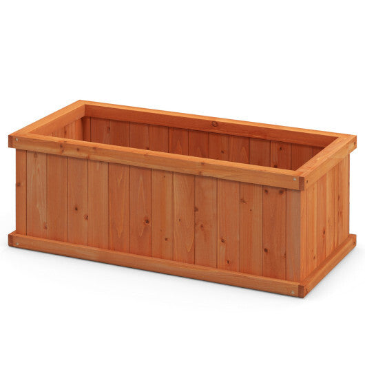 Costway Raised Garden Bed Wooden Planter Box with 4 Drainage Holes and Detachable Bottom Panels-Orange