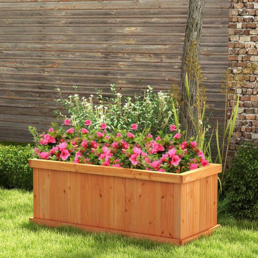 Costway Raised Garden Bed Wooden Planter Box with 4 Drainage Holes and Detachable Bottom Panels-Orange
