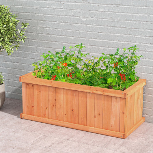 Costway Raised Garden Bed Wooden Planter Box with 4 Drainage Holes and Detachable Bottom Panels-Orange