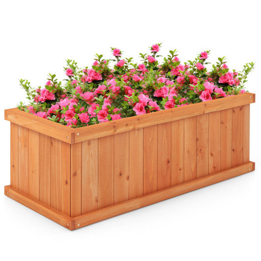 Costway Raised Garden Bed Wooden Planter Box with 4 Drainage Holes and Detachable Bottom Panels-Orange