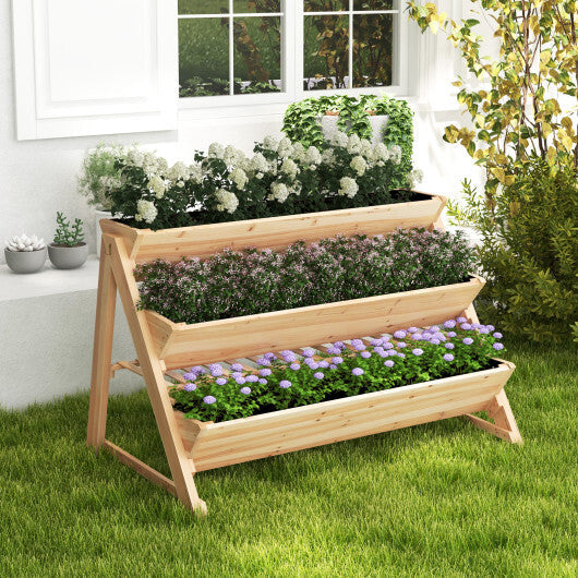 Costway 3-Tier Garden Bed with Storage Shelf  2 Hanging Hooks and 3 Bed Liners