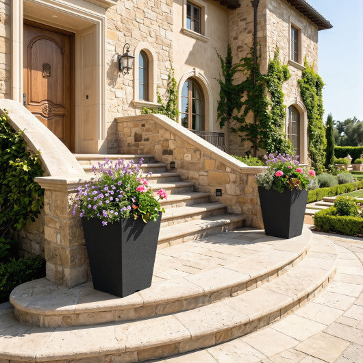 Costway Set of 2 Square Taper Planter with Optional Drainage Hole and Removable Inner Bucket-Black