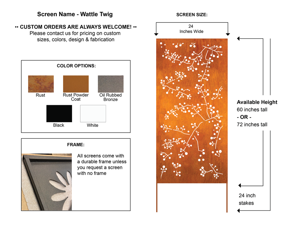 utdoor Metal Privacy Screen Panel (Wattle Twig) – Heavy-Duty Steel for Patio & Fence (60” & 72”)