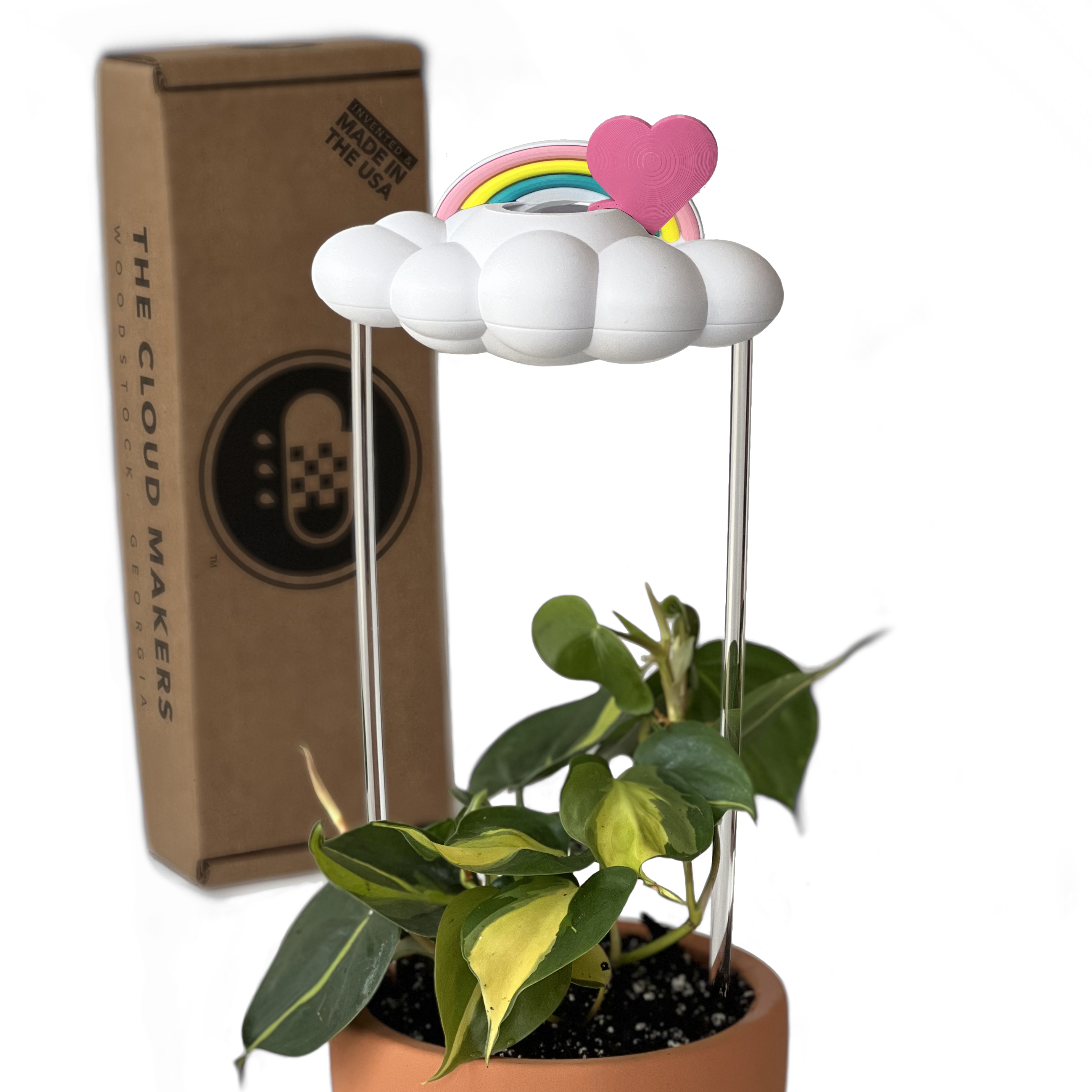 Original Dripping Rain Cloud with Pink Heart and Pastel Rainbow Charms