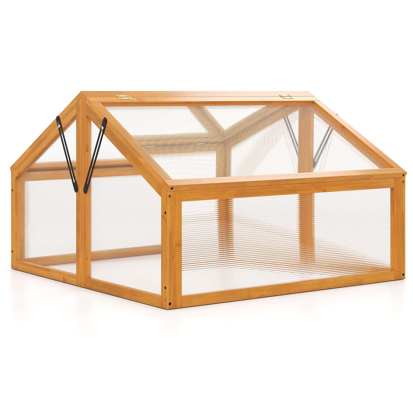 Wood Cold Frame Greenhouse Raised Flower Planter Protection with Transparent Openable Roof-Orange