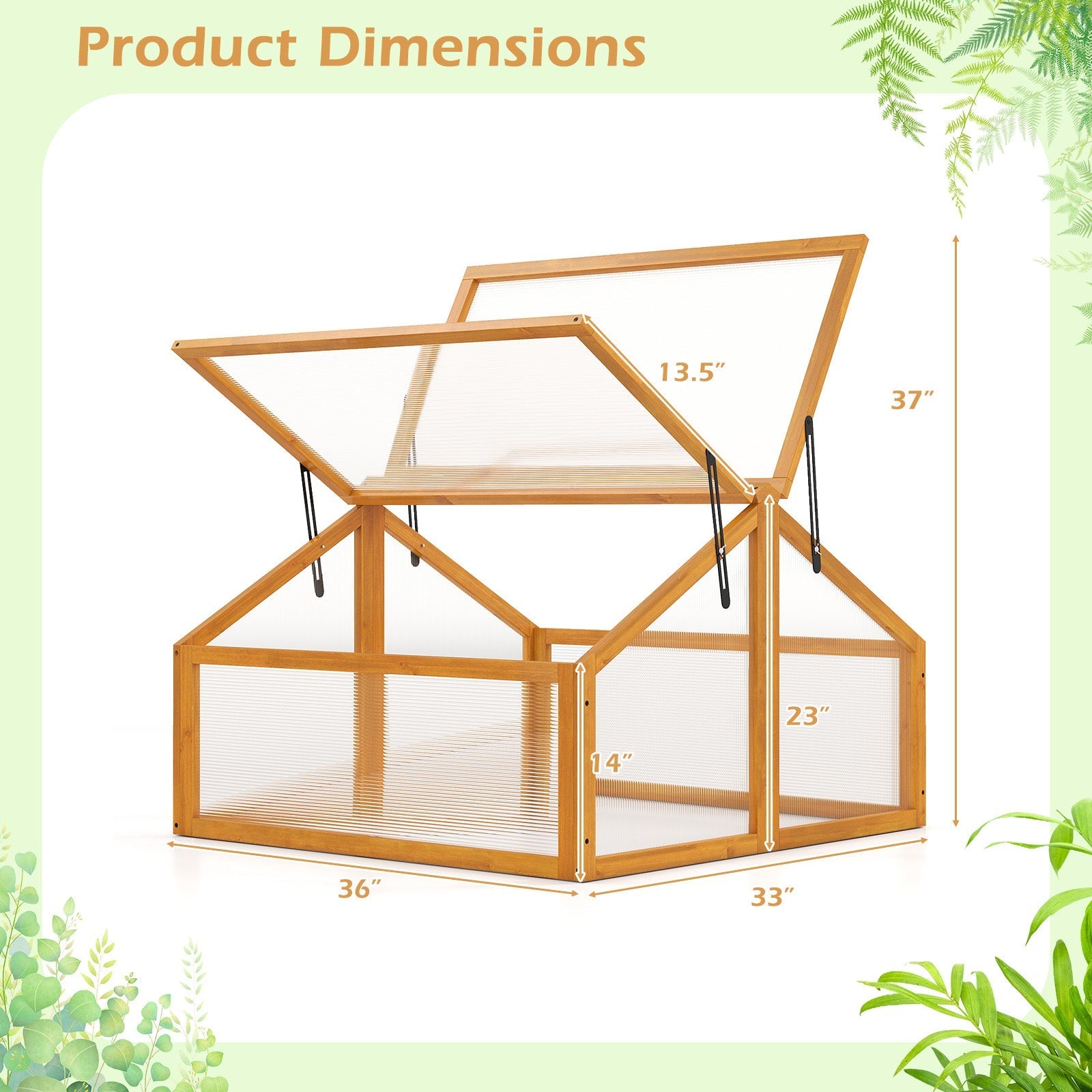 Wood Cold Frame Greenhouse Raised Flower Planter Protection with Transparent Openable Roof-Orange