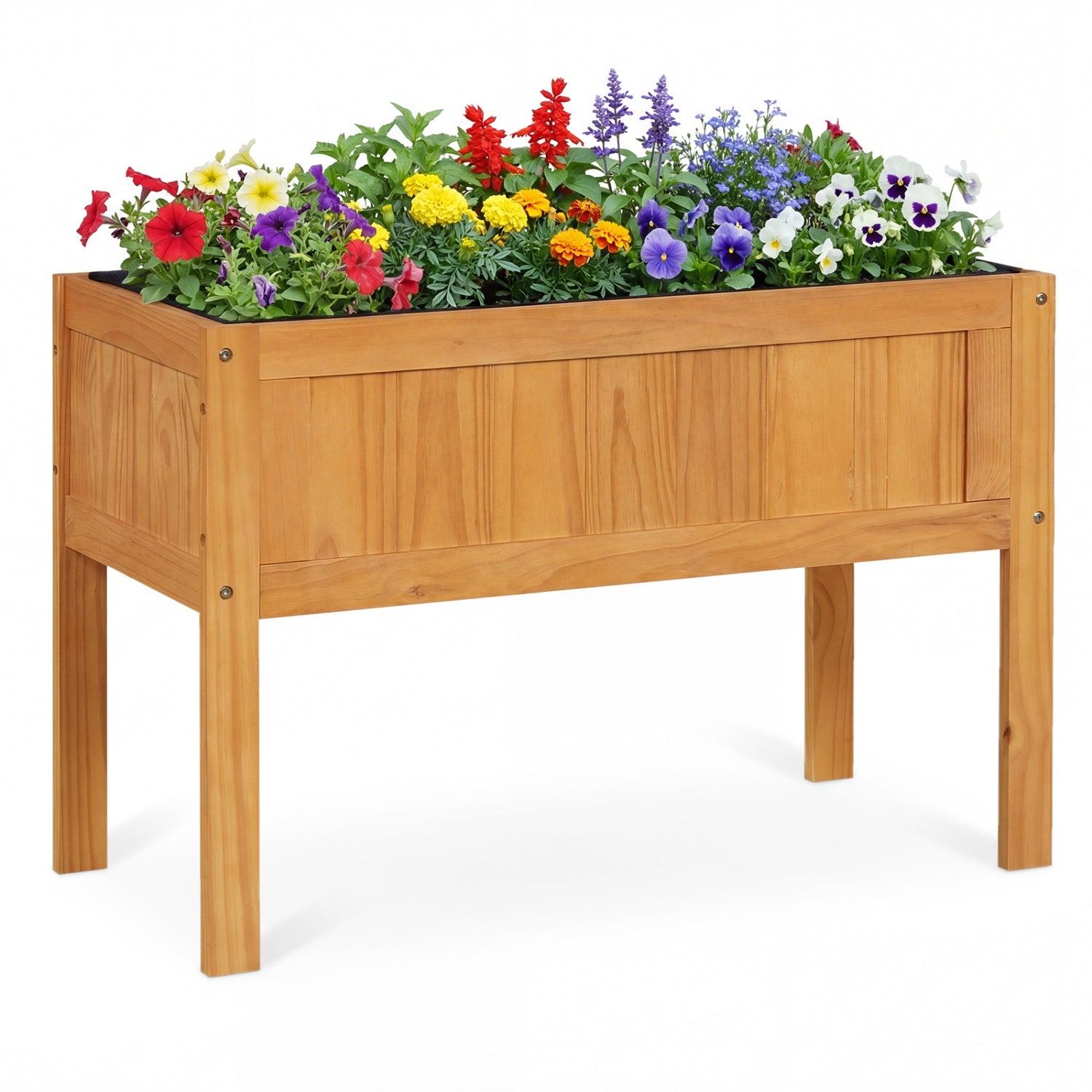 Wood Raised Garden Bed Elevated Planter Box with Bed Liner and Drainage Holes for Vegetables Flowers Herbs