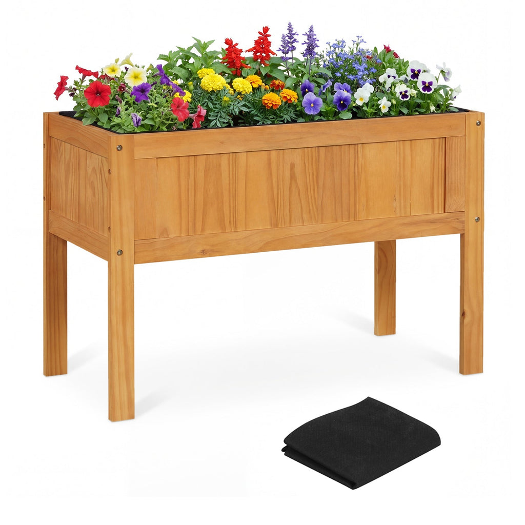 Wood Raised Garden Bed Elevated Planter Box with Bed Liner and Drainage Holes for Vegetables Flowers Herbs