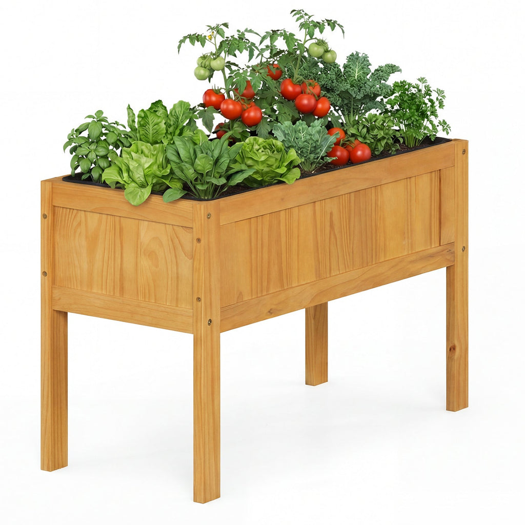 Wood Raised Garden Bed Elevated Planter Box with Bed Liner and Drainage Holes for Vegetables Flowers Herbs
