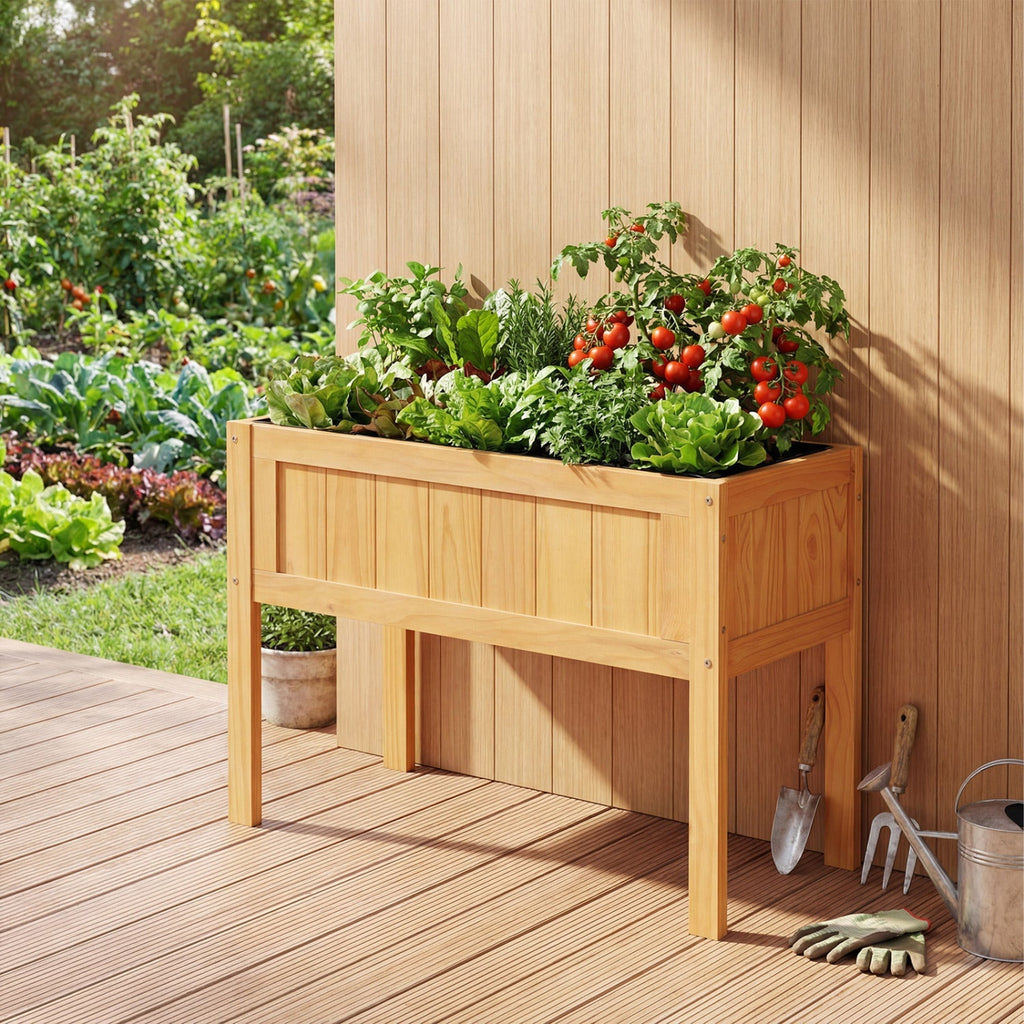 Wood Raised Garden Bed Elevated Planter Box with Bed Liner and Drainage Holes for Vegetables Flowers Herbs