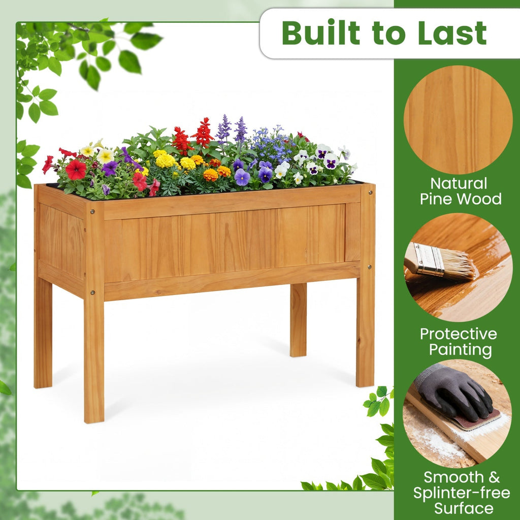 Wood Raised Garden Bed Elevated Planter Box with Bed Liner and Drainage Holes for Vegetables Flowers Herbs