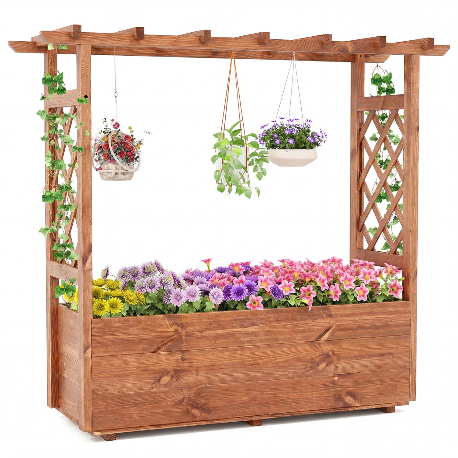 Raised Garden Bed Wooden Elevated Planter Box with Hanging Roof-L