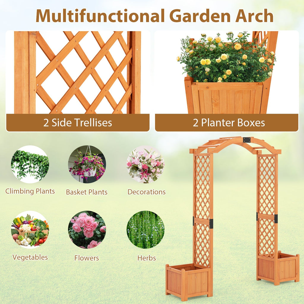 Wooden Garden Arbor with Planter and Trellis for Climbing Plants Decorations