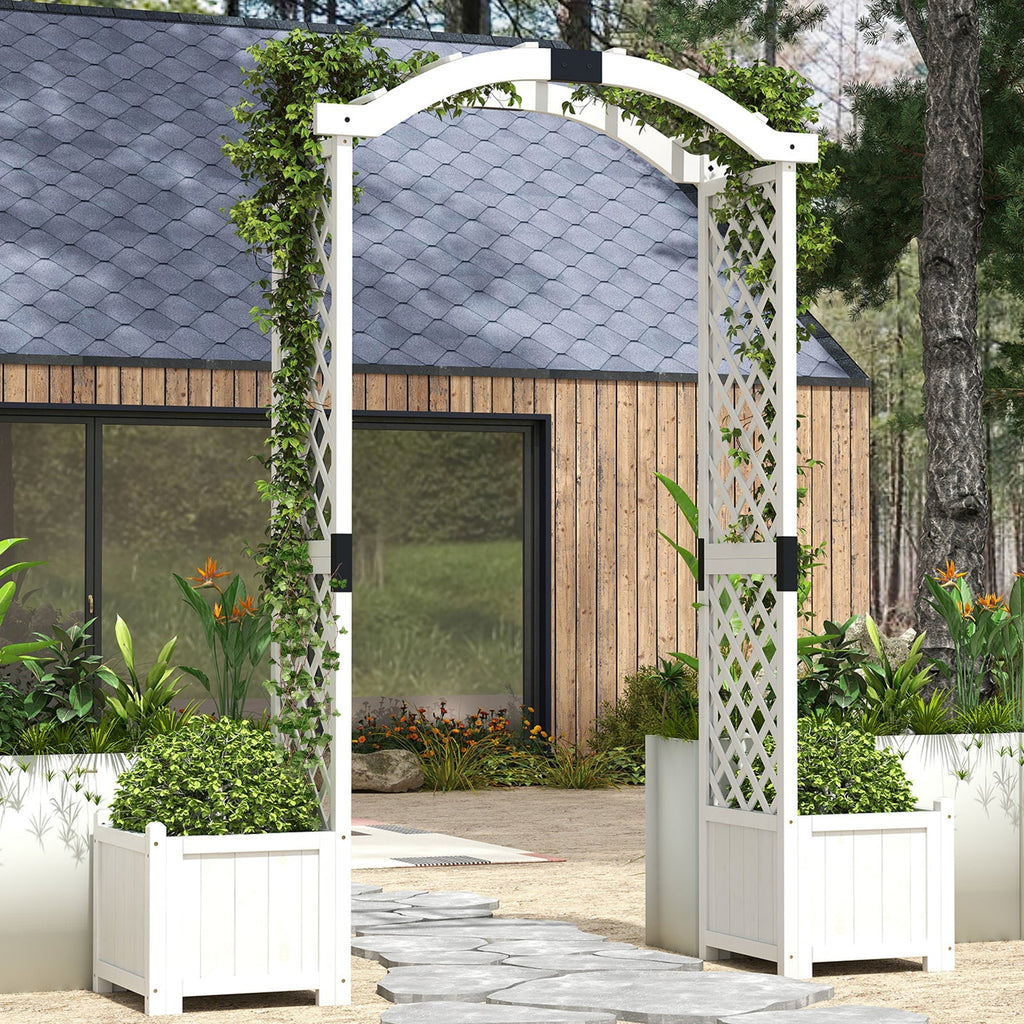 Wooden Garden Arbor with Planter and Trellis for Climbing Plants Decorations