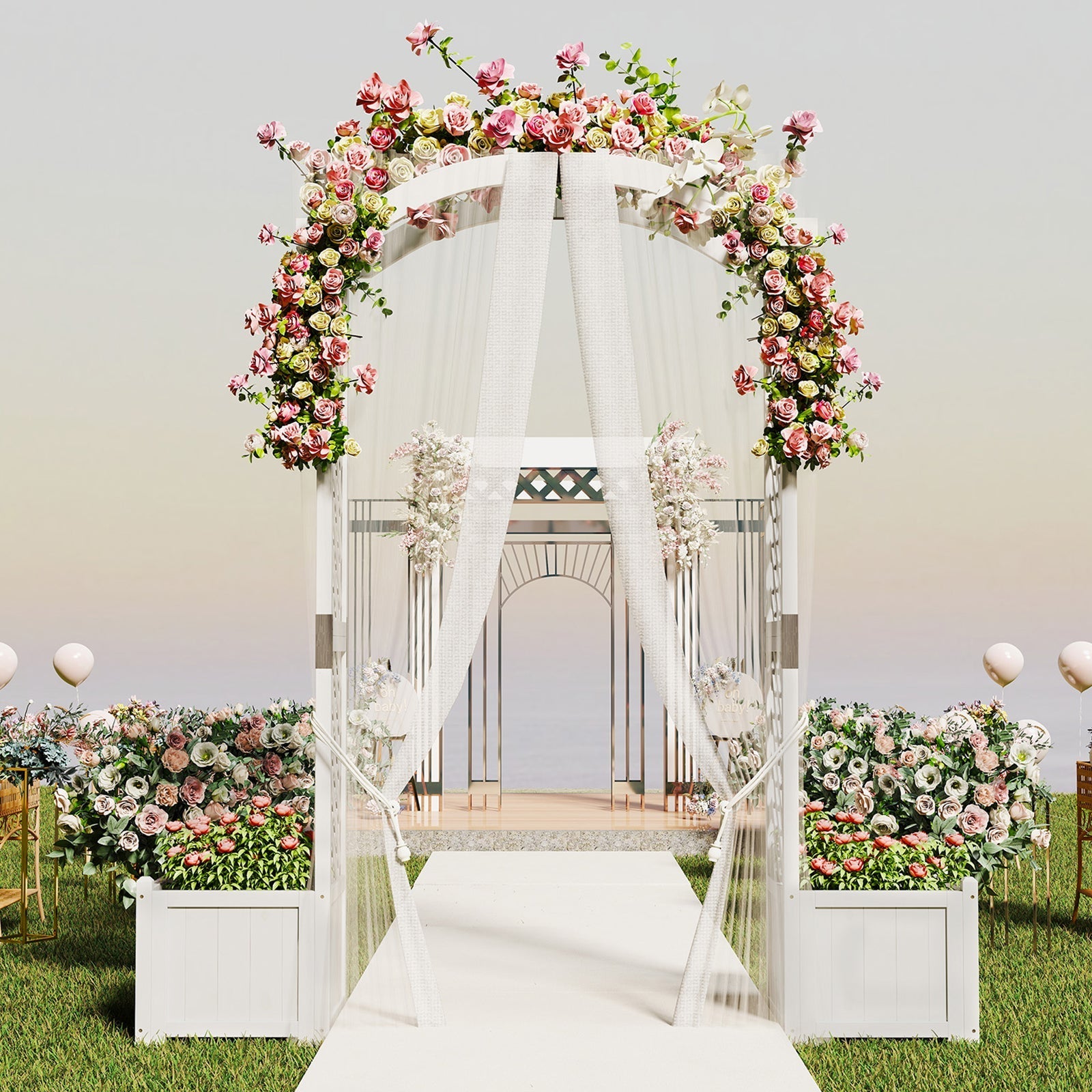 Wooden Garden Arbor with Planter and Trellis for Climbing Plants Decorations