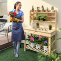 Large Garden Potting Bench Work Station Table with Display Rack and Hidden Sink-Natural