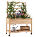 Wooden Mobile Raised Garden Bed on Wheels with Trellis