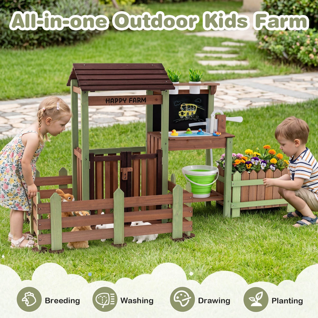 Wooden Mud Farm Playset with Planter Box and Water Pump