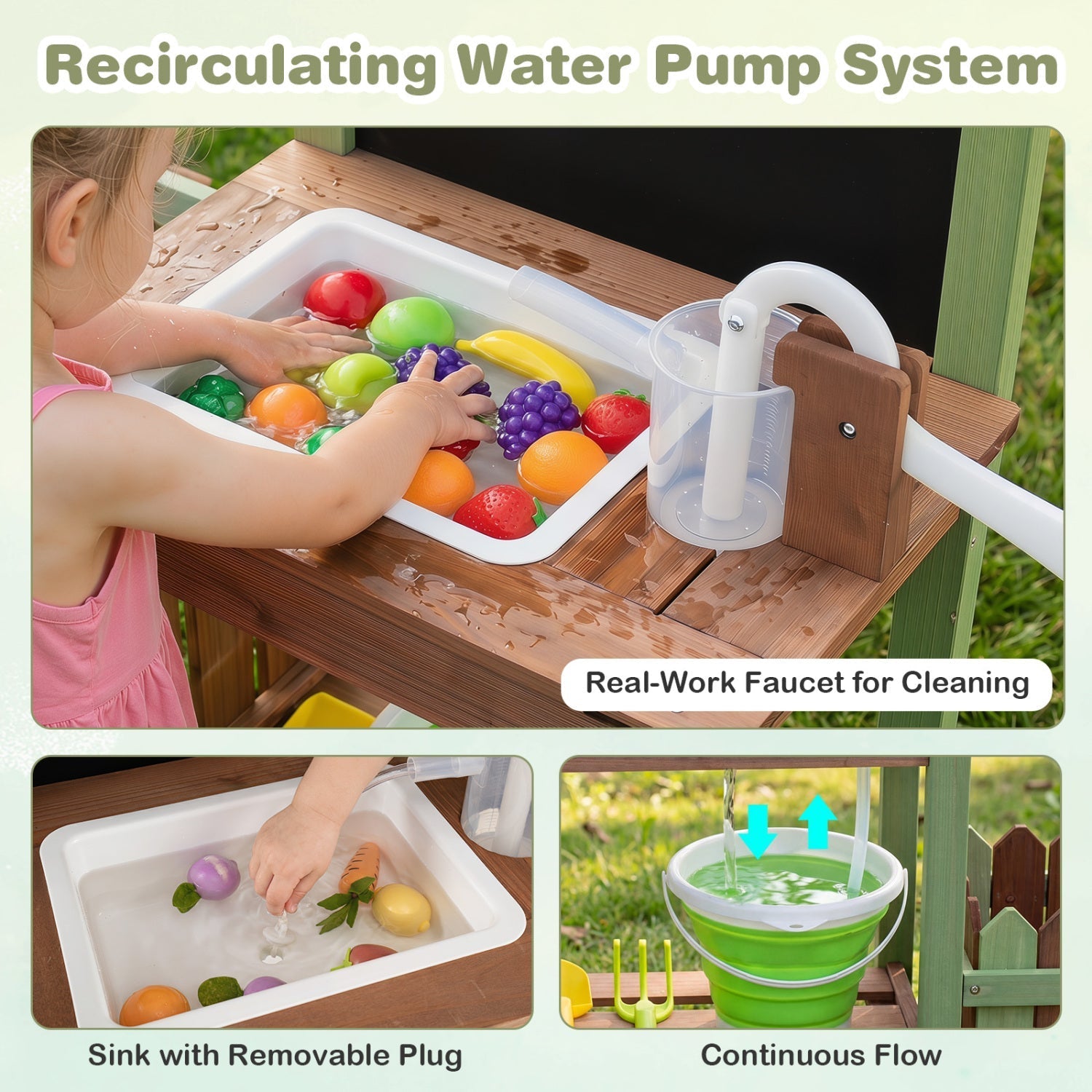 Wooden Mud Farm Playset with Planter Box and Water Pump