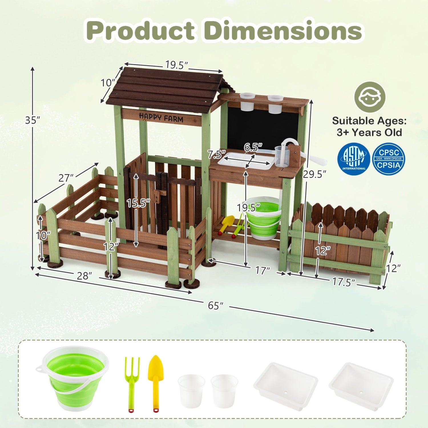 Wooden Mud Farm Playset with Planter Box and Water Pump