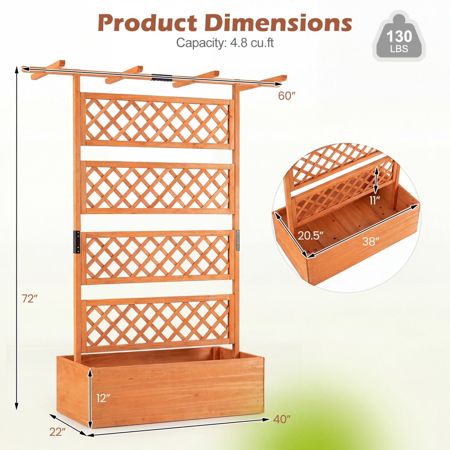 Wooden Planter Box with Lattice Trellis Raised Garden Bed Privacy Screen with Flat Roof