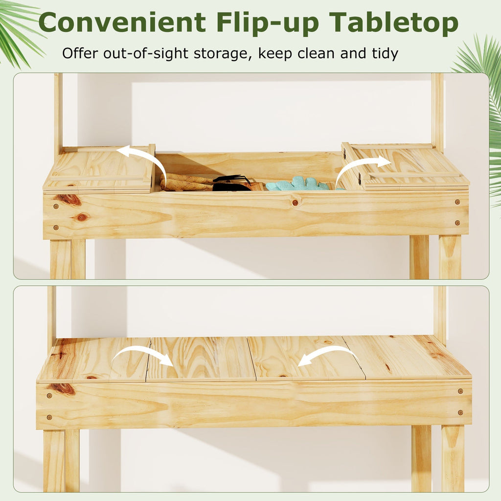 Wooden Potting Bench Table Garden Planting Workstation with 3-Tier Open Shelf