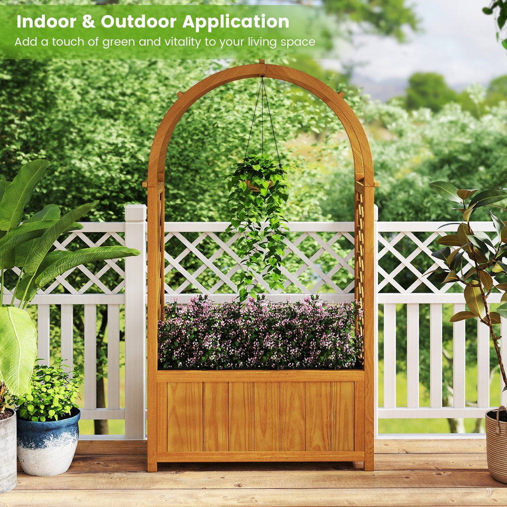 Wooden Raised Garden Bed with Lattice Trellis and Arched Roof-Orange